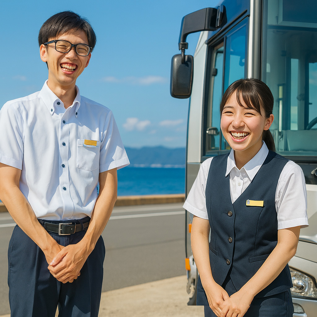 岡谷観光バスの運転士とバス